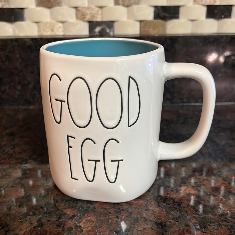 Rae Dunn “GOOD EGG” “BAD EGG” mug, blue interior, NWT